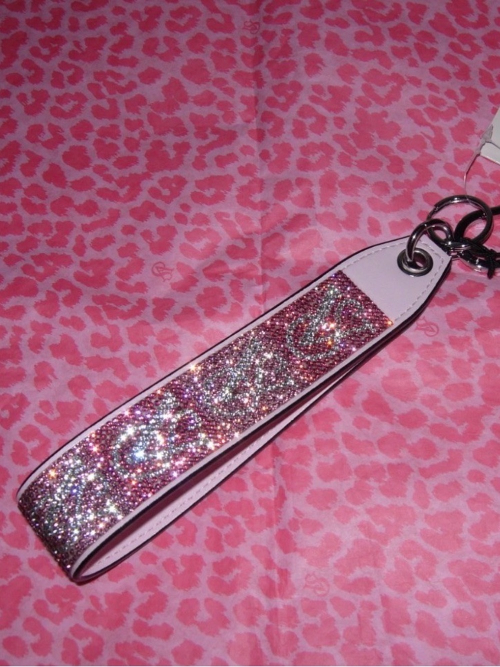 Victoria’s Secret Pink Rhinestone Bling Strap Keychain Wristlet NEW